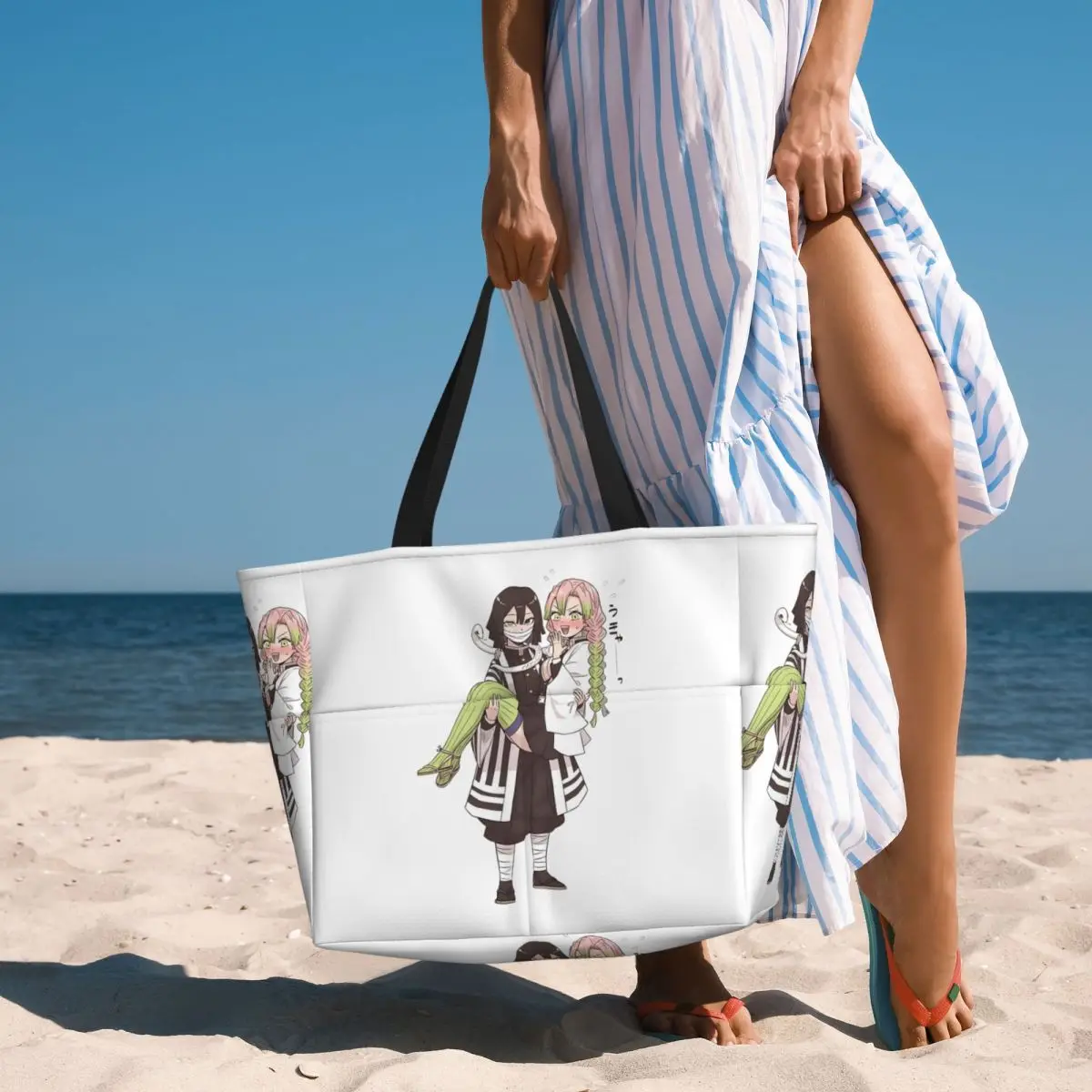 Mitsuri Kanroji And Iguro Obanai Beach Tote Bag Sport Gym Yoga Duffle Large Tote Bag Women Travel Bag Fitness bag