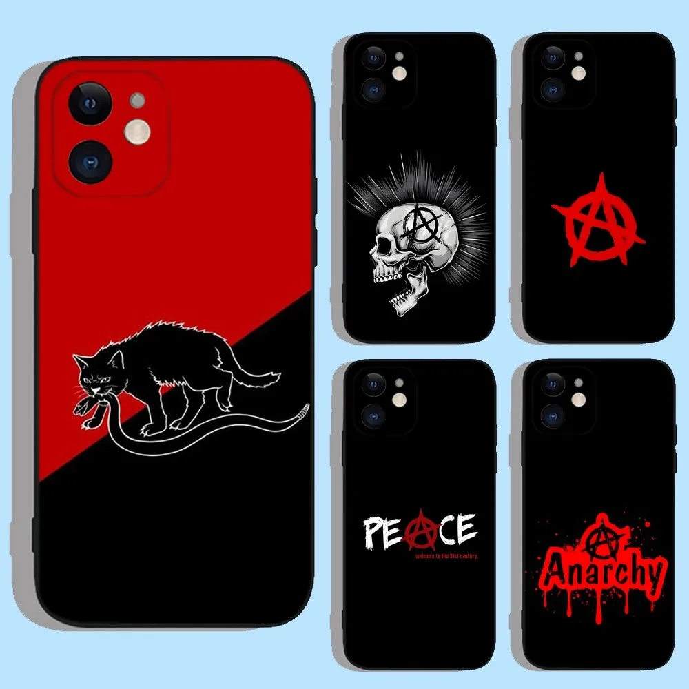 Anarchy Symbol Phone Case For iPhone 16,15,14,13,12,11,XS,XR,X,8,7,Pro,Max,Plus,mini Silicone Black Cover