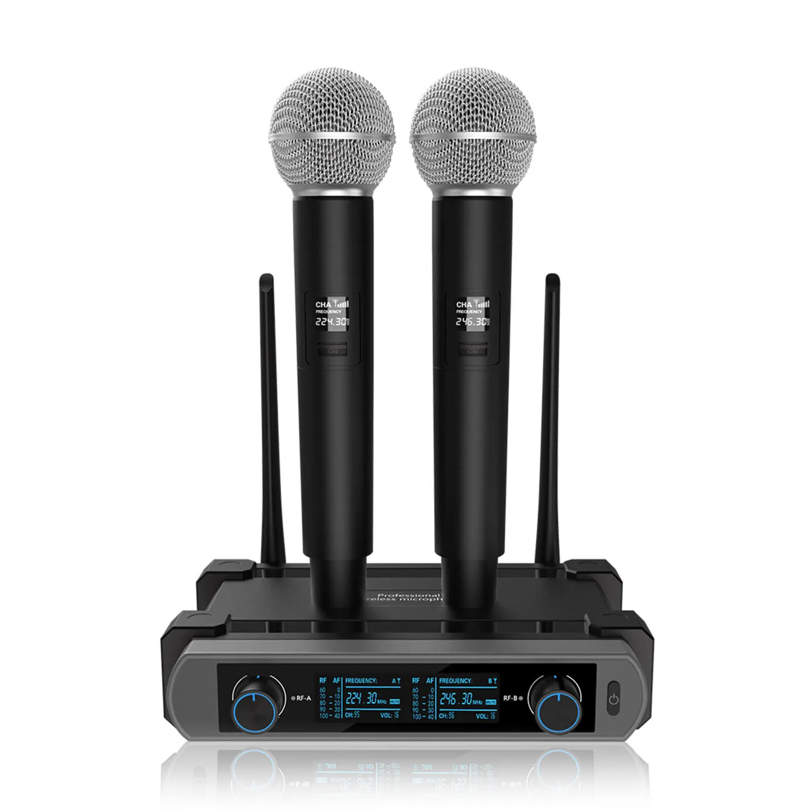 VHF Wireless Dual Handheld Microphones System Dynamic Mic for Family Party