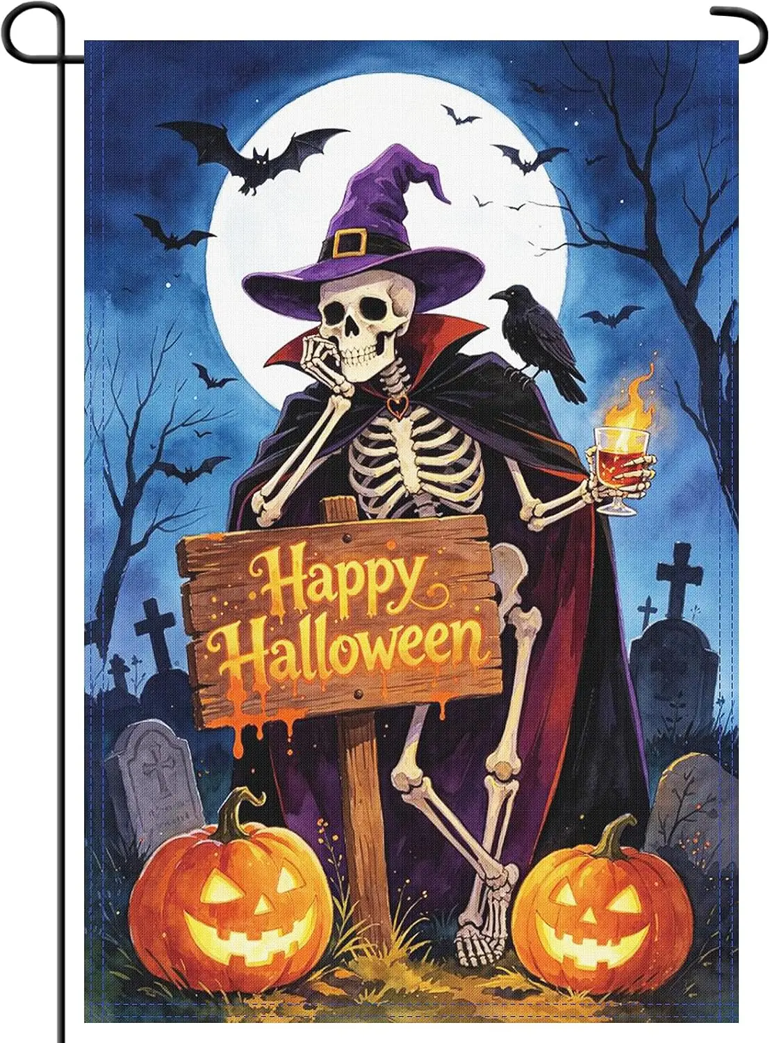 12 x 18 Inch Halloween Skeleton Pumpkin Garden Flag – Double Sided Happy Halloween Witch Skeleton Yard Flag for Outdoor Porc bbp