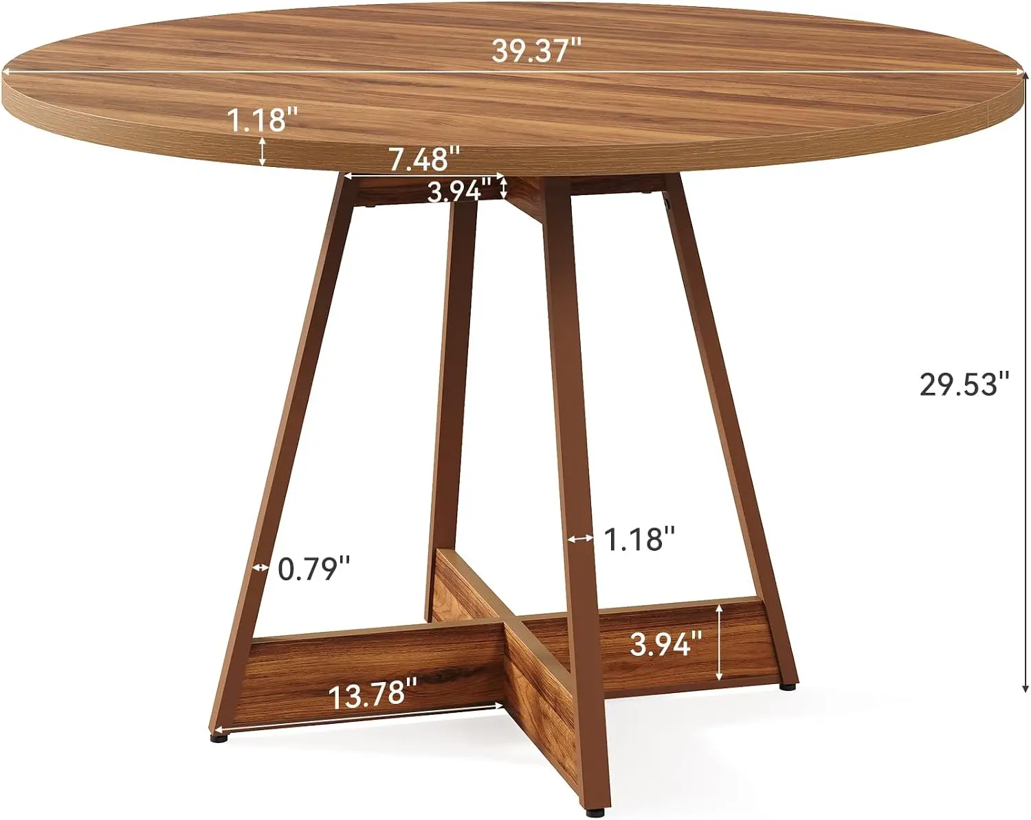 39 Inches Round Dining Table for 2-4, Farmhouse Circle Kitchen Table for Dining Room, Wooden Dinner Table with Heavy Duty Pedestal, Small Bistro Table for Restaurant, Brown