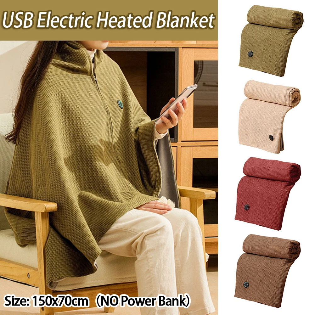 Wearable USB Electric Heated Blanket 3 Heating Levels Portable Body Warmer Blanket with 5000mAh Power Bank for Home Office