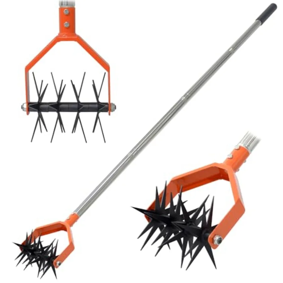 

67-Inch Garden Cultivator with Tempered Spring Steel Tines, Adjustable Stainl Steel Handle, Manual Rotary Design for Soil Loose