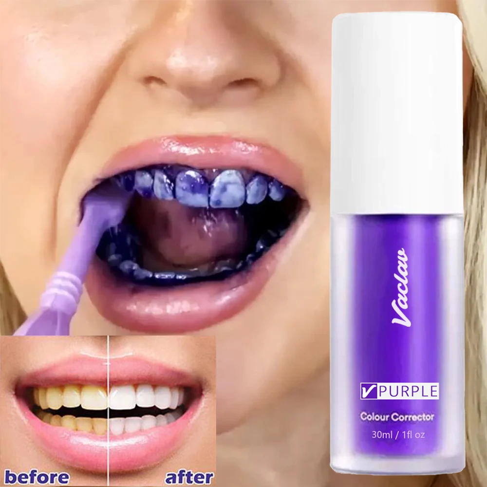 30ml Vaclav Purple Toothpaste Color Collector Removes Tartar Clean Oral Hygiene Fresh Breath Whitening Teeth Care Products