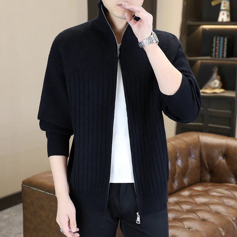 

Японский вязаный кардиган мужской, повседневный, однотонный, легкий, весенне-осенний, универсальный свитер на молнии