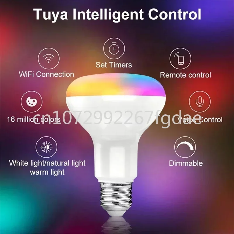 Smart RGB + Lâmpada LED branca quente, R80, Tuya, E27, 15W, Wi-Fi, regulável, funciona com Alexa, Google Home Life