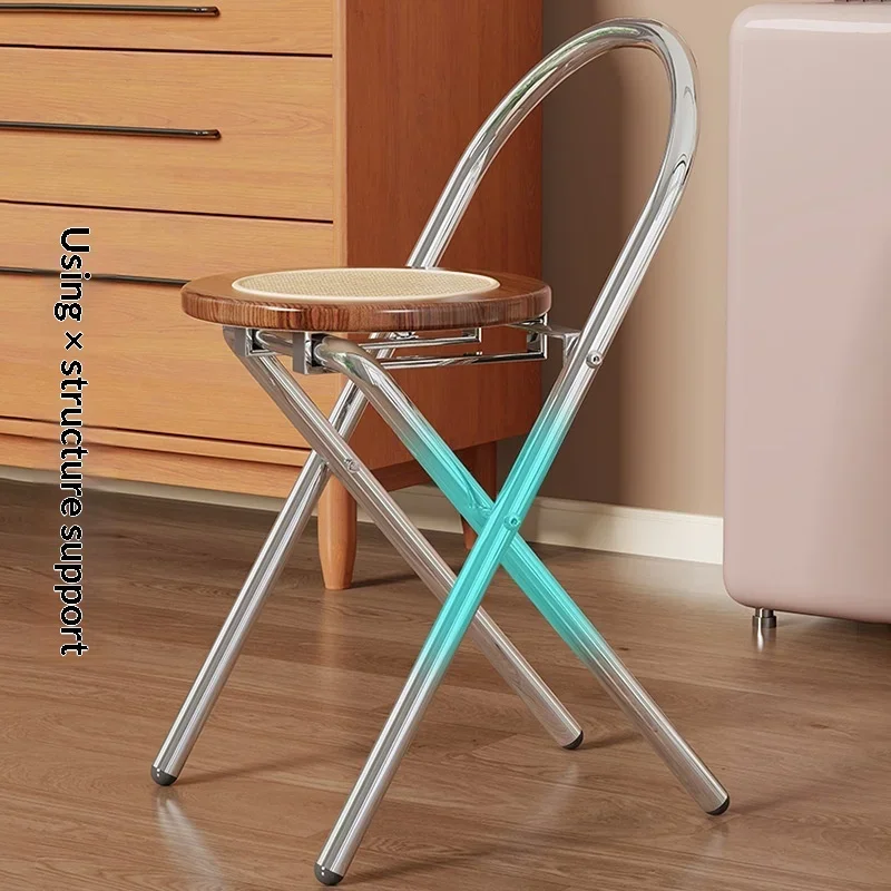 Apartment Balcony Chair Vintage Folding Dining Stool Portable Chair Space Saving Wooden Bar Stool Kitchen Counter Seat Small