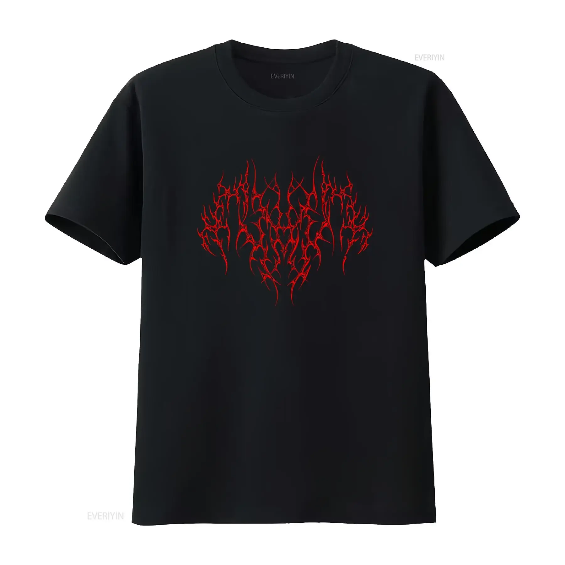 Cyber Sigilism Style Gothic Tatto T Shirt with Red Flame like Print vintage Washed streetwear Stretched Stylish