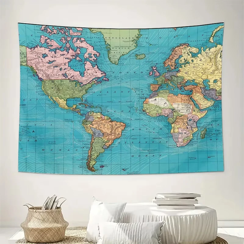 Vintage World Map Tapestry Wall Hanging - Antique Celestial Art Travel Theme Home Decor Aesthetic Bedroom Living Room