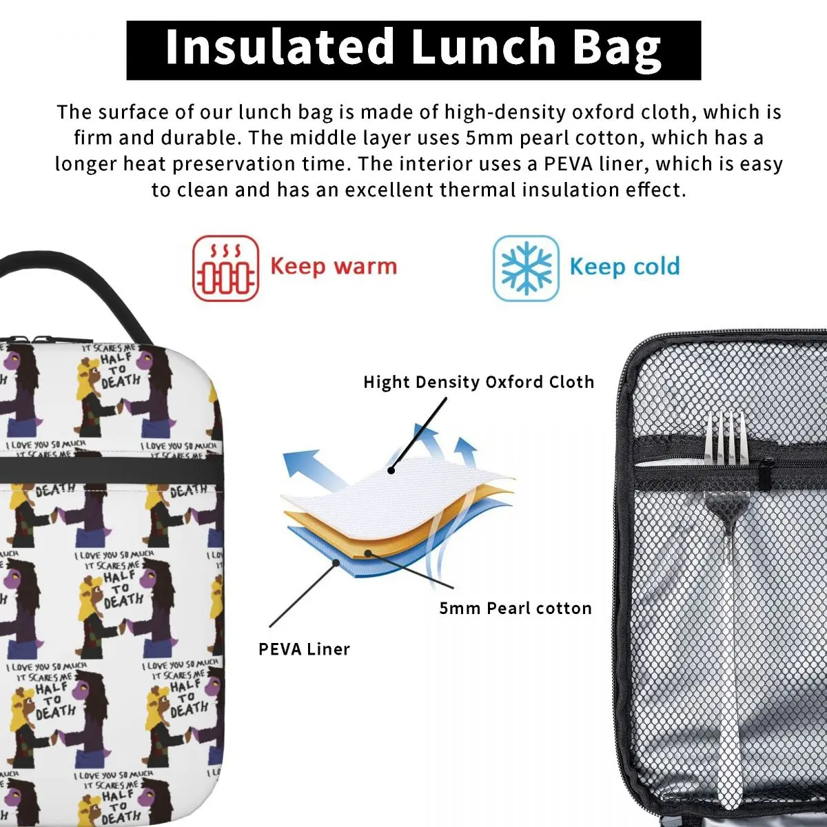 Deltarune Noelle Is Trans Borsa per il pranzo Borsa per il pranzo portatile con cerniera Borsa termica per stampa esterna Borse termiche impermeabili casual