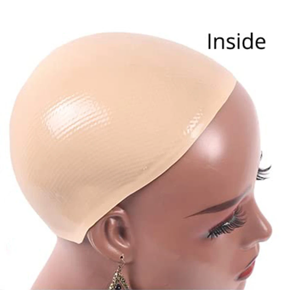 Gorro de silicona antideslizante para pelucas de exhibición en cabeza de maniquí, gorros para el cabello, accesorios para pelucas, gorros para el cabello de plástico suave Beige