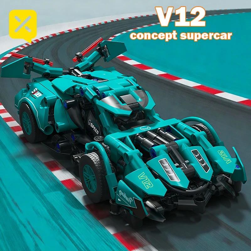 313 Elementów Konstrukcyjnych Supercar, Zestaw Klocków o Wysokiej Detali, Turkusowy Samochód Wyścigowy, Model Edukacyjny DIY dla Dzieci