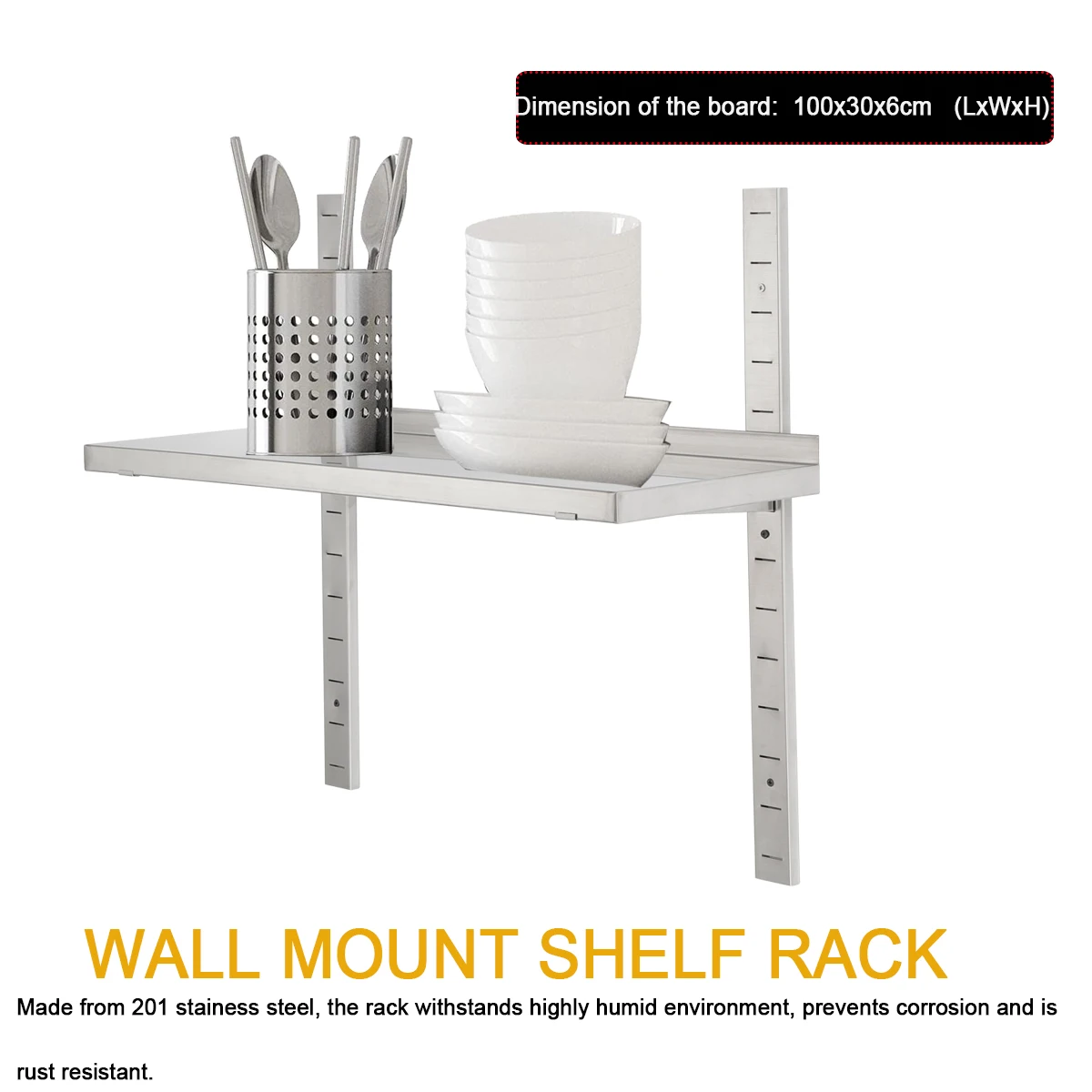 Wall Mounted Bathroom Rack 1 Tier 201 Stainess Steel Storage Holder Strip Kitchen Shelves Accessories Space Length 70cm/27.56"