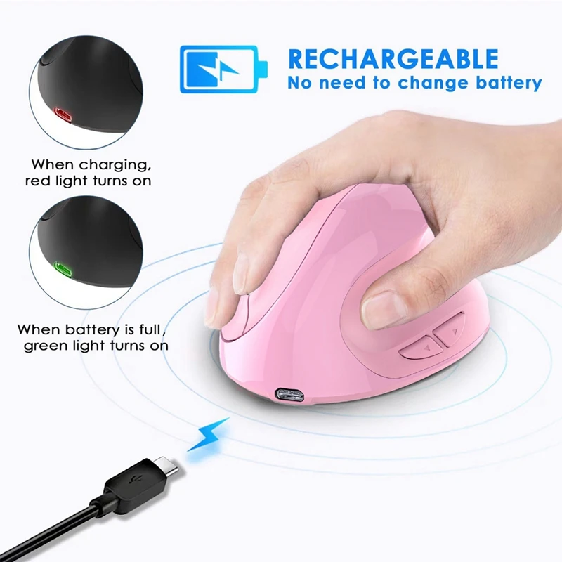 The Newrechargeable Dual Mode USB 2.4G Wireless + Bluetooth Mouse Vertical Ergonomic Optical Mice For Computer Notebook