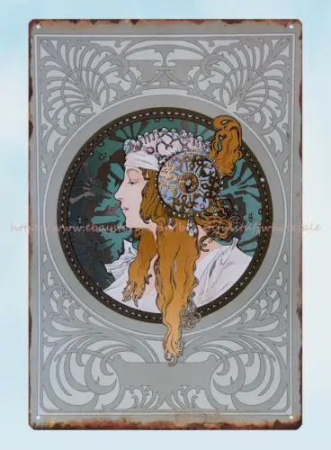 wall art Tetes Byzantines Blonde 1897 Alphonse Mucha art nouveau metal tin sign