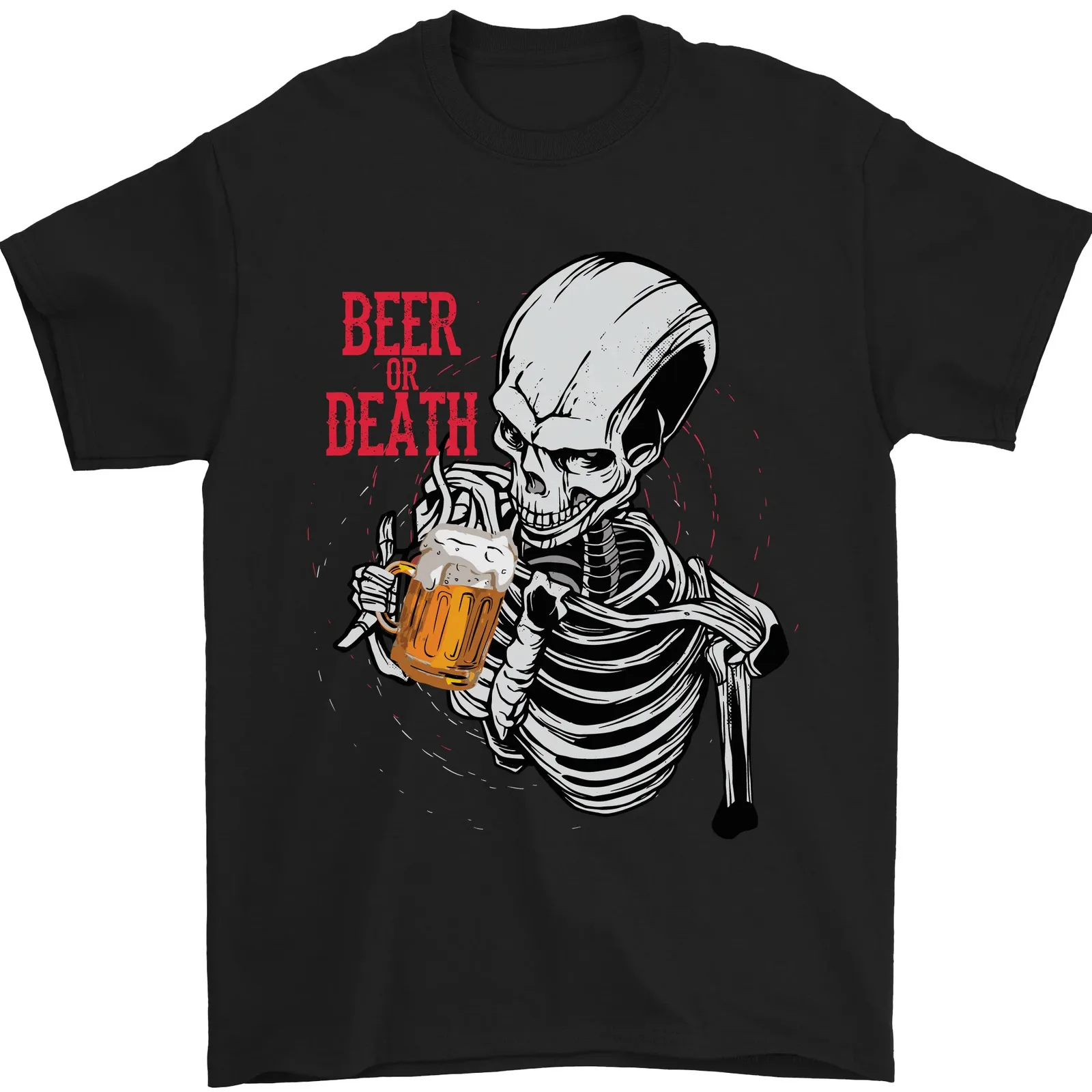 Beer or Death Skull Funny Alcohol Mens Unisex T-Shirt Summer Fashion Casual Comfortable and Soft Cotton Tees Pattern Print Tops
