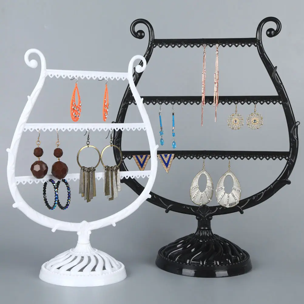 2pcs Harp Shaped Jewelry Display Rack Plastic Earring Organizer Stand For Desktop Shop Home Decorative Storage Solution
