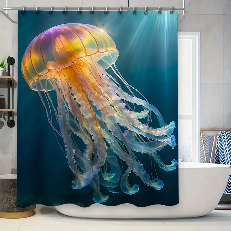 

Потрясающая занавеска для душа в виде медузы, ультра-мягкая ткань для декора ванной комнаты, водонепроницаемый дизайн (синий)