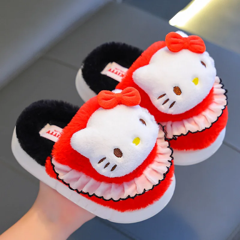 

Anime My Melody Autumn/winter Hello Kitty Cotton Slippers Cinnamoroll Cartoon Flat Plush Slippers Kuromi Warm Slippers Gift