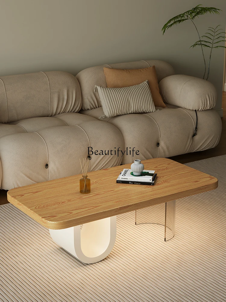 Solid Wood Coffee Table Living Room Small Apartment Home Chinese Style Creative Acrylic Log Cream Style Atmosphere