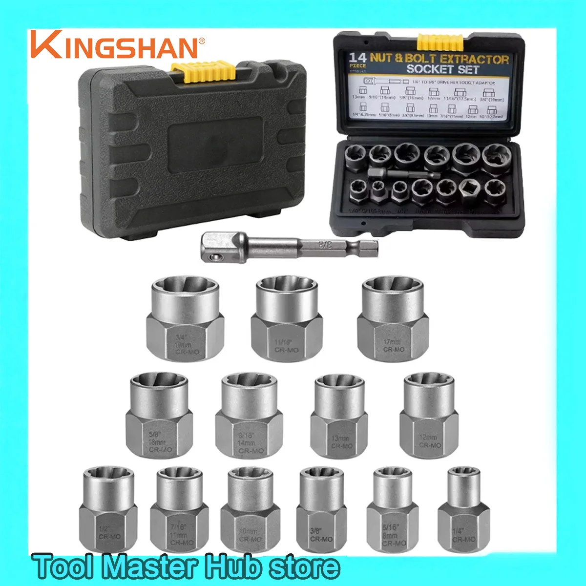 KINGSHAN Nut Screw Extractor 14pc Set Anti Tooth Sleeve Sliding Tooth Anti-Theft Screw Broken Nut Hexagonal Disassembly Tool Set
