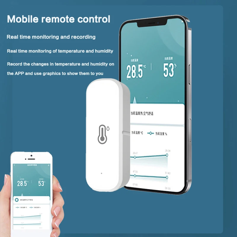 AUBESS-Sensor inteligente de temperatura y humedad para el hogar, dispositivo con WiFi, a través de Alexa, asistente de Google, Monitor remoto