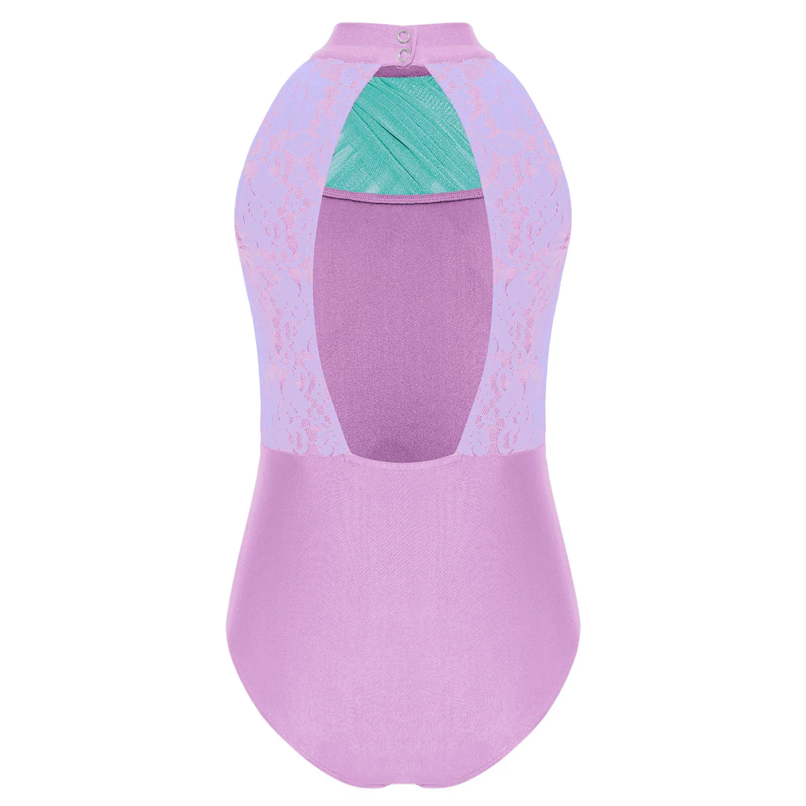 Enfants filles patinage lyrique gymnastique danse justaucorps col montant sans manches dentelle Patchwork découpe dos body Ballet Dancewear