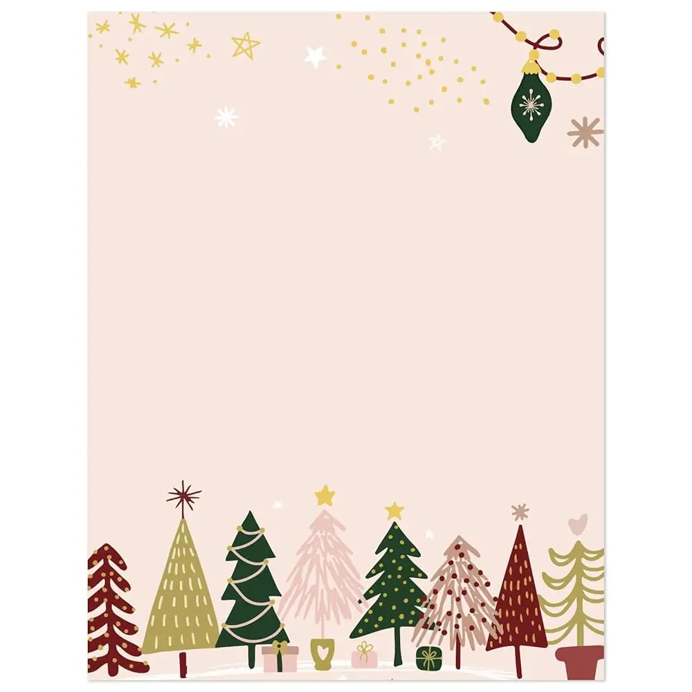 

60 листов бумаги для писем в стиле бохо с рождественской елкой, двусторонняя печать, рождественская каллиграфическая бумага для заметок, зеленая