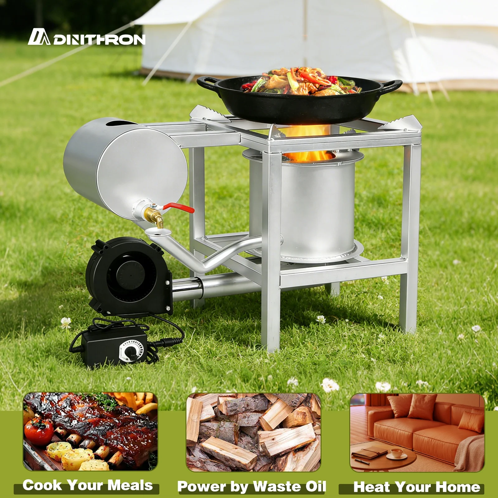 DA  Portable Waste Oil Heater Smokeless Burning Adjustable Flame Forced Air Blower 3-4L Cold-Rolled Steel
