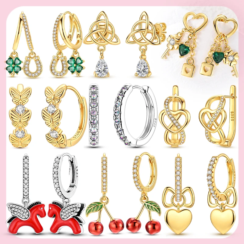 925er Sterlingsilber Creolen Ohrringe Gold Schleife Herz Kreuz Schmetterling Ohrstecker für Damen Valentinstag Muttertag Schmuck Geschenk