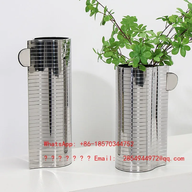 Modern Minimalist Vase Stainless Steel Cross-grain Single-ear Flower Arrangement