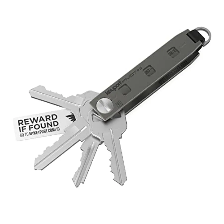 

Keyport Pivot 2.0 Titanium Ti Key Organizer - Премиальный EDC-органайзер для ключей с D-образным кольцом для брелоков и услуг по поиску потерянных вещей - Custo