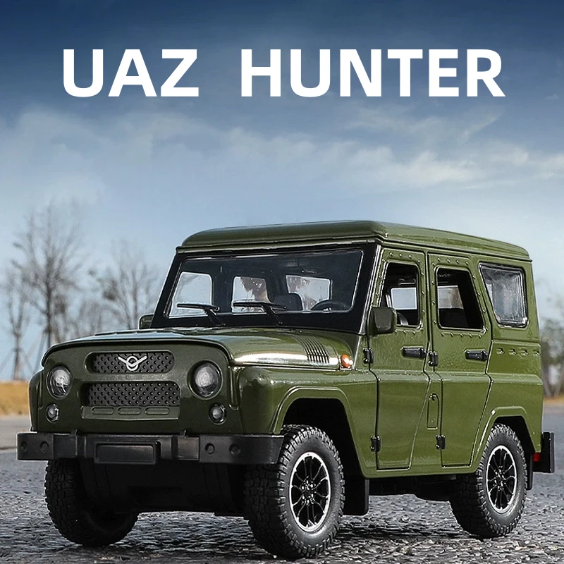 UAZ HUNTER-Modèle de voiture en alliage pour enfants, son et lumière, jouet de collection, cadeau d'anniversaire, Russie, 4x4, 1:18