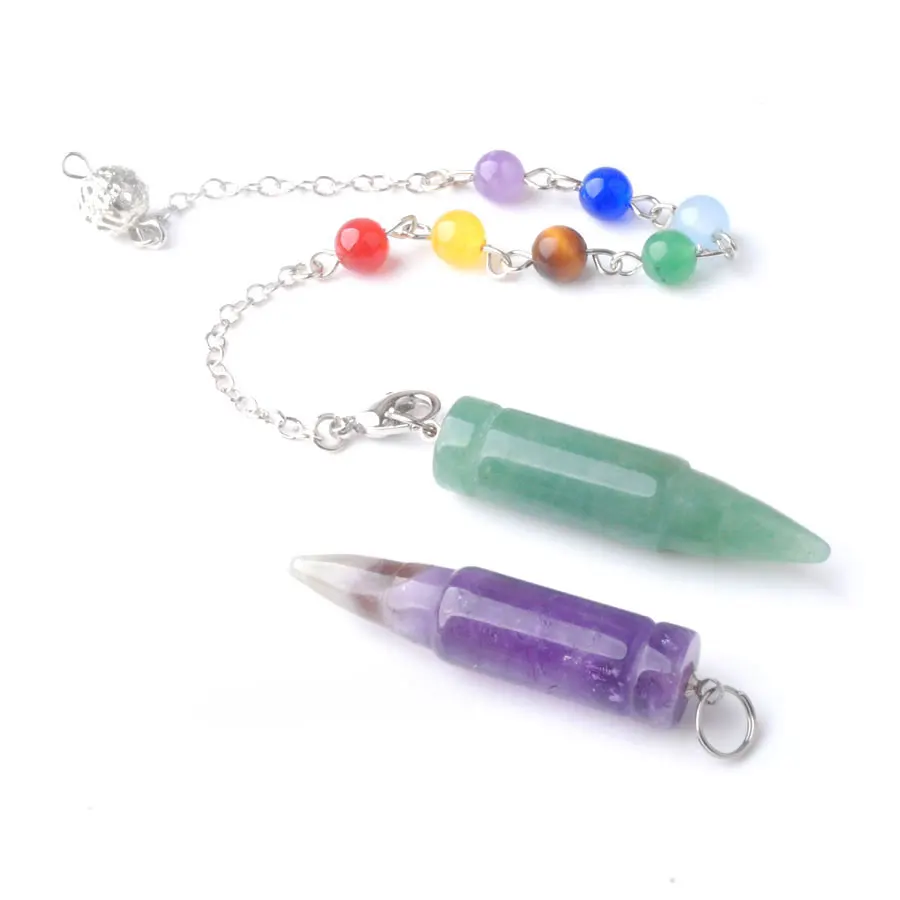 7 Chakras Bullet Pendulum Pendant For Dowsing Natural Stone Crystal Unakite Lapis Charm Pendule Divination BN359