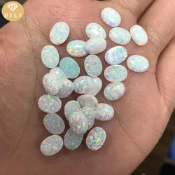 50pcs/Lot 2x3mm-10x14mm Oval Shape Loose Opal Stone Lab Created Flat Back Cabochon OP17 White Cabochon Opal Stones For Jewelry