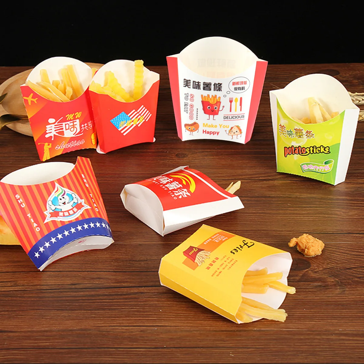

100pcs Paper Chips Box Disposable Food Packaging Supplies For Snacks Popcorn Cookies Storage Takeaway Container Party Picnic