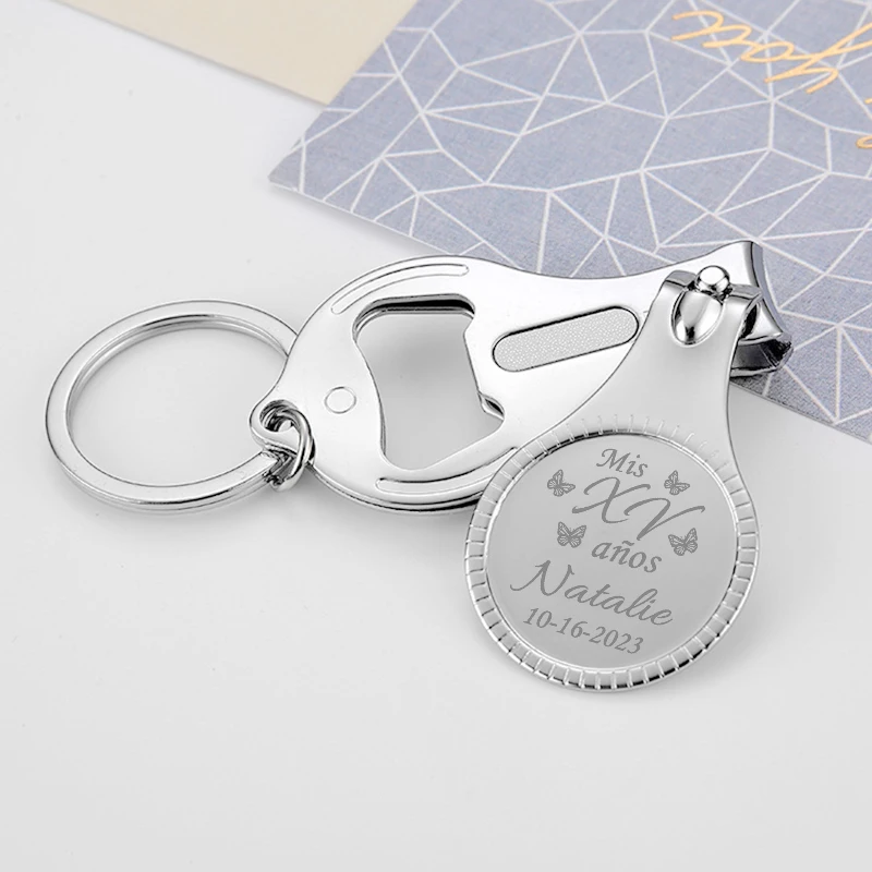 Сувениры для вечеринок Quinceañera, персонализированные кусачки для ногтей, открывалка для бутылок, брелки для ключей Mis15 Años Recuerdos Сувениры для вечеринок Quinceañera, персонализированные кусачки для ногтей, открывалка для бутылок, брелки для ключей Mis15 Años Recuerdos