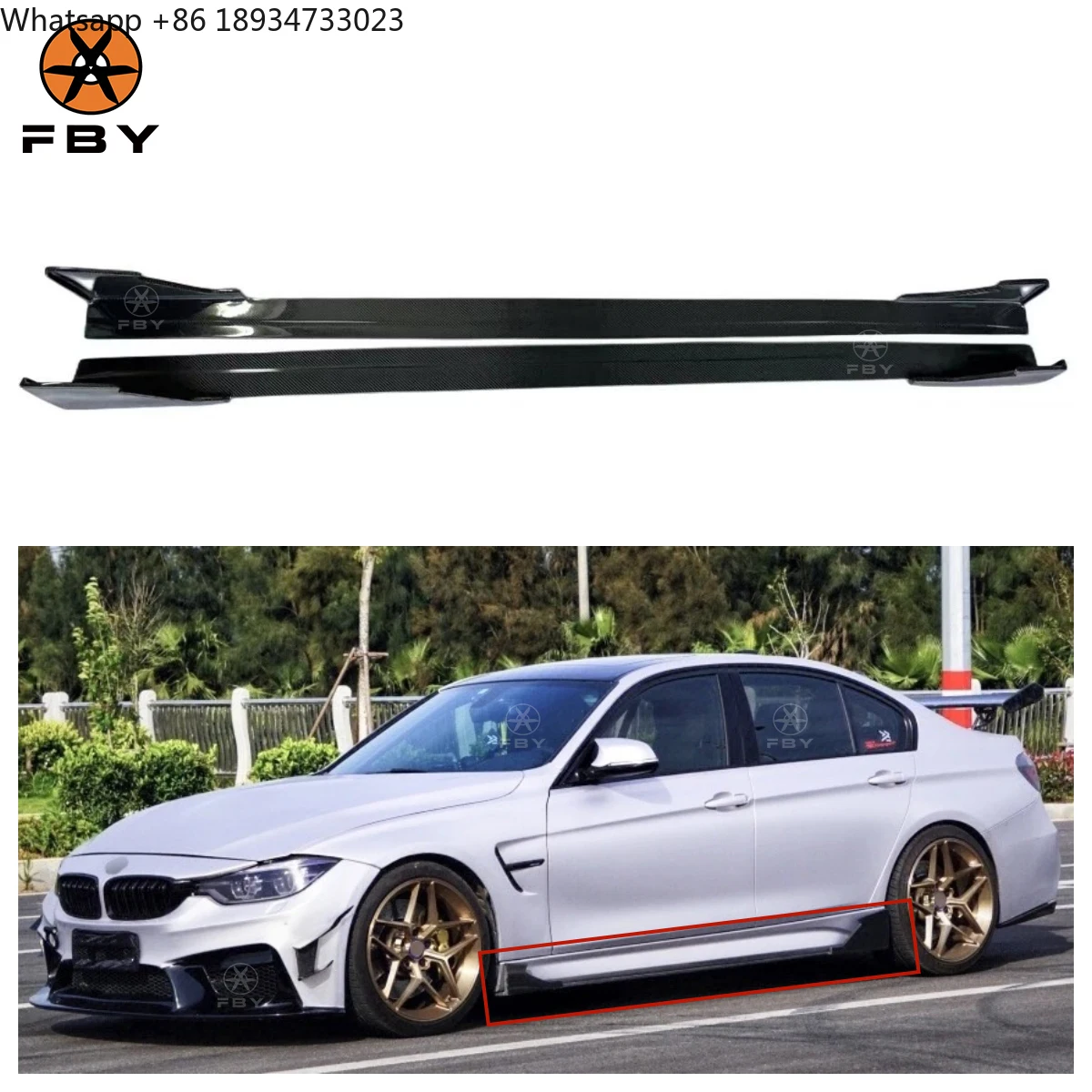 عالية الجودة MAD نمط ألياف الكربون الجانب حافة مصد السيارة لسيارات BMW 3 سلسلة 4 سلسلة F30 F32 F33 F35 2012-2017 ألياف الكربون الجانب تنورة #1