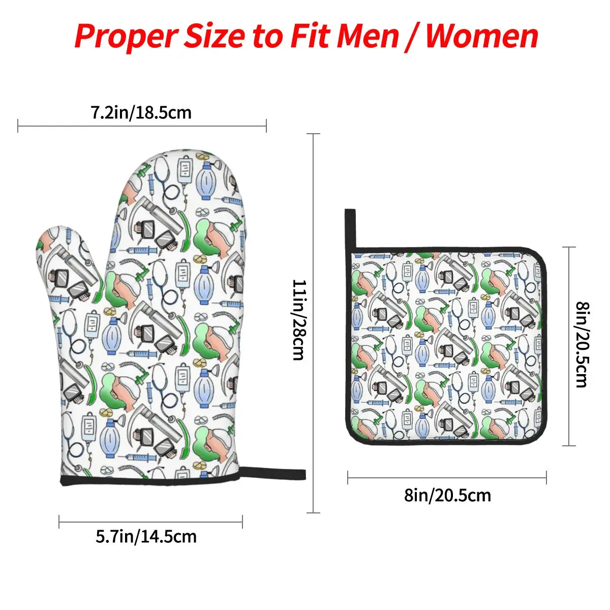 Anesthesia Oven Mitts and Pot Holder Sets of 4 for Baking Kitchen Cooking Grilling Resistant Non-Slip Gloves