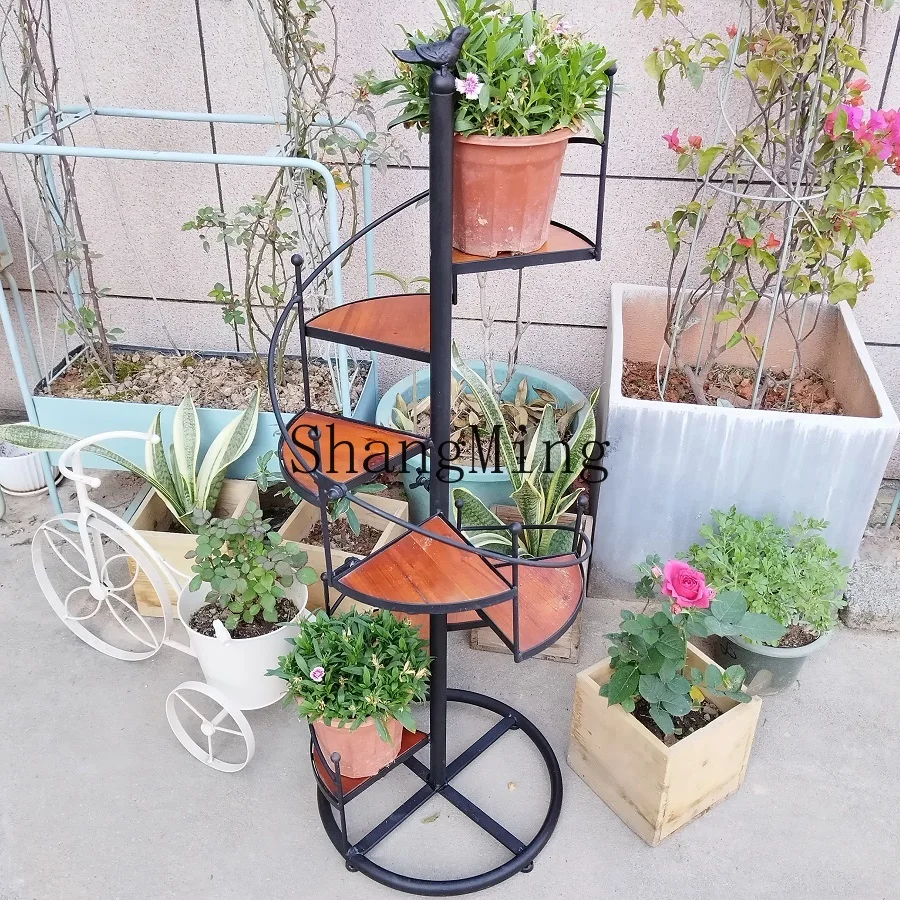 LXY wrought iron balcony multi-layer floor-to-ceiling living room decorative flower pot rack succulent step rotating flower rack