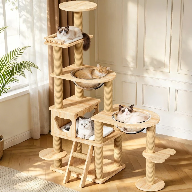 Toys Hiding House Cat Tower Multi-Level Accessories Gym Cat Tower Indoor Wooden Shelves Supplies Tiragraffi Gatto Pet Furniture