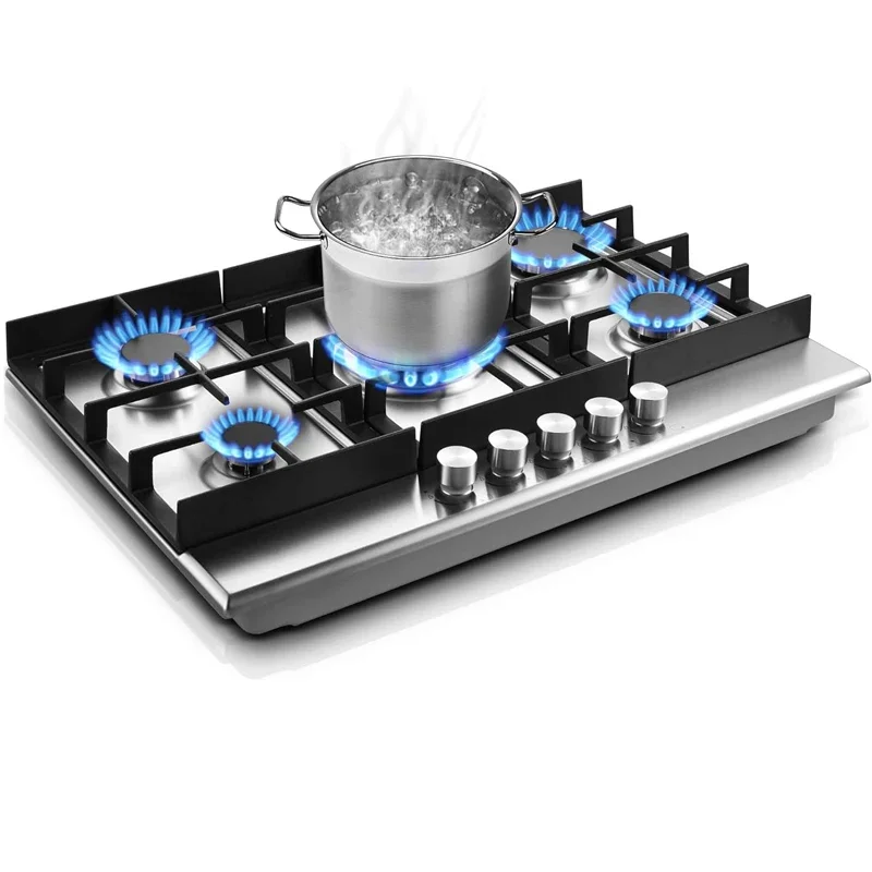 30 inch Gas Cooktop   Stove 5 High Efficiency Burners Bulit-in Stainless Steel Hob NG/LPG Convertible Thermocouple Protection