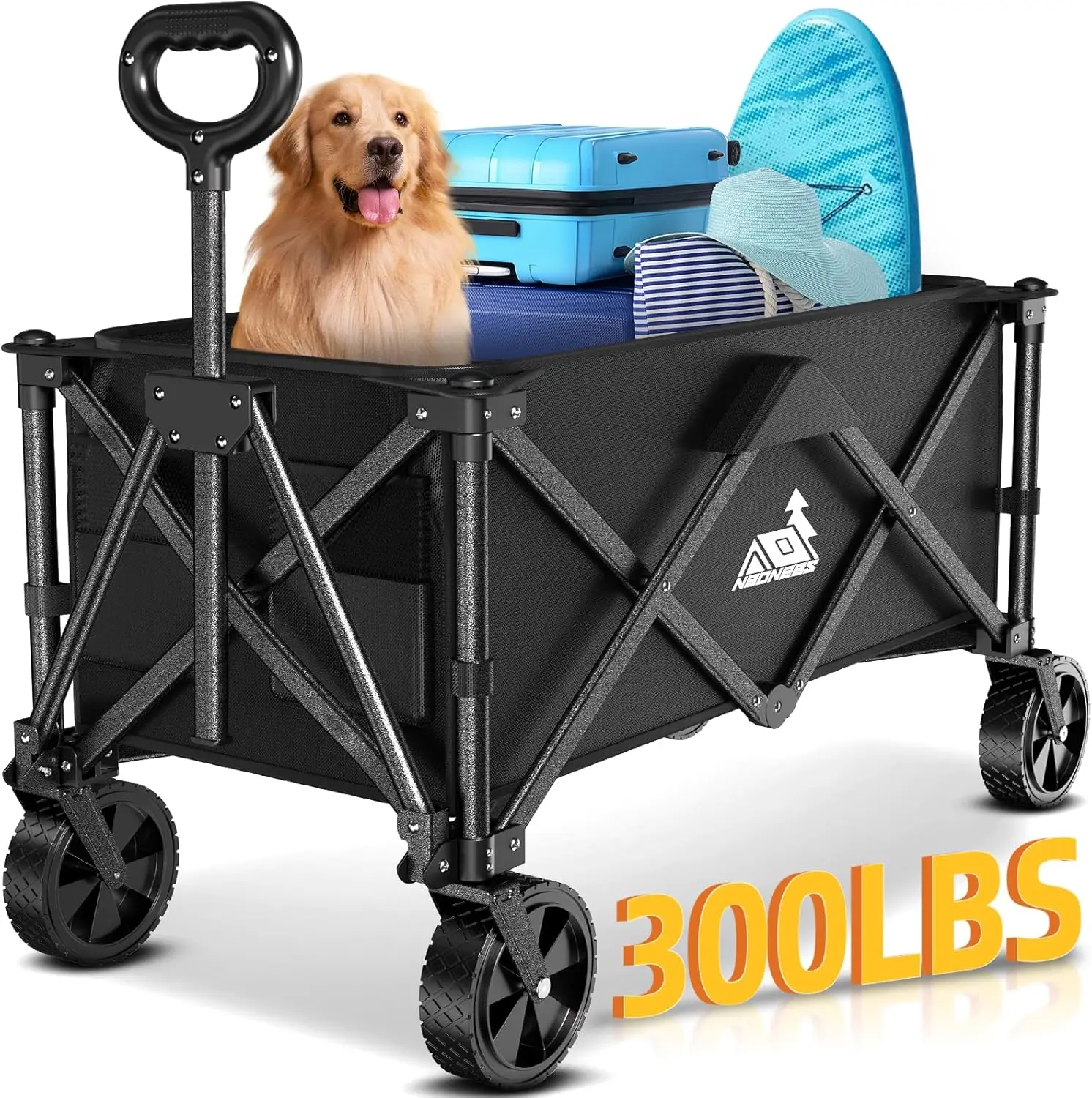 Collapsible Wagon Carts With Large Capacity, Utility Beach Wagons Heavy Duty Foldable,Side Pockets,300Lb Load-Bearing Outdoor