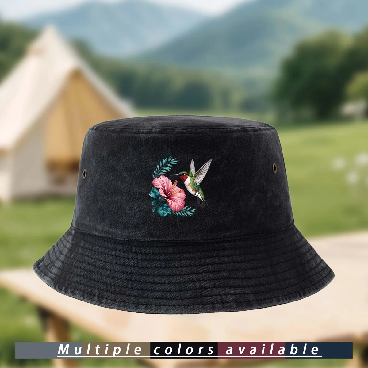 Hummingbird And Hibiscus Print Fisherman Hat All-Season Fishing Cap Individual Bucket Hat Unisex Trendy High-Quality Casual Hat
