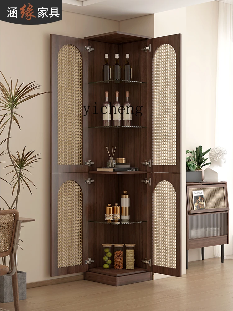 ZK Retro Rattan-like Corner Wine Cabinet Simple Corner Shelf Small Triangle Corner Cabinet