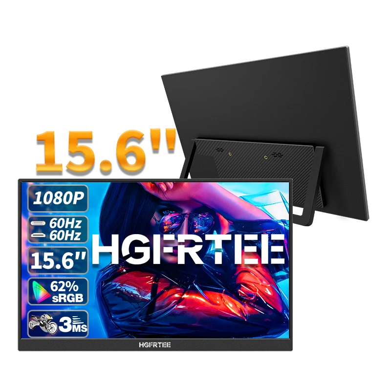 HGFRTEE 15,6 Zoll tragbarer Monitor, externer zweiter Bildschirm für FHD-IPS-Laptops, erweitertes Gaming-Display mit Typ-C-HDMI