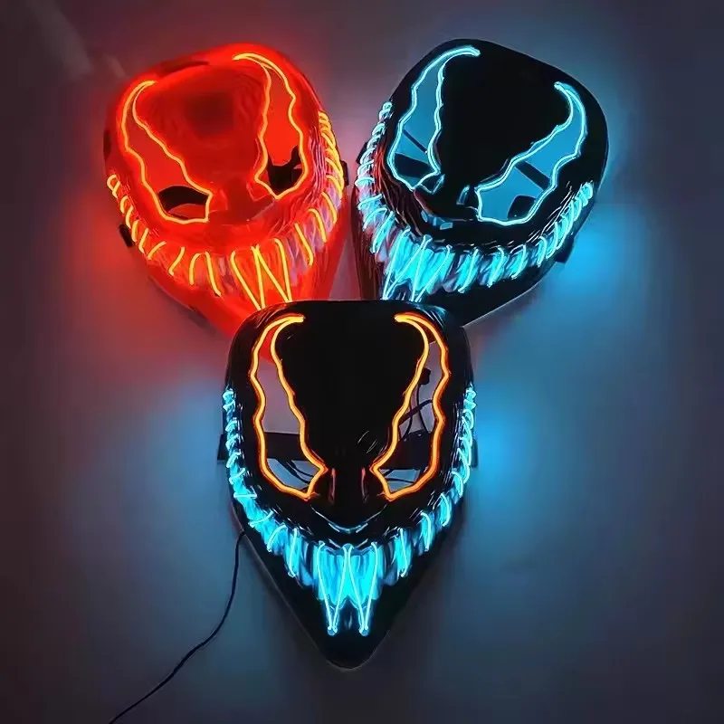 قناع Marvel Venom مع عدسة لتزيين حفلات الهالوين، قناع LED للألعاب الساخنة، قناع تنكري Venom، توهج كامل الوجه
