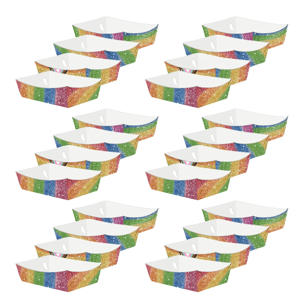 

24 Pcs Paper Snack Tray Hot Dog Trays Goodie Boxes Ship Type Candy Organizer 250g White Card Dessert Travel