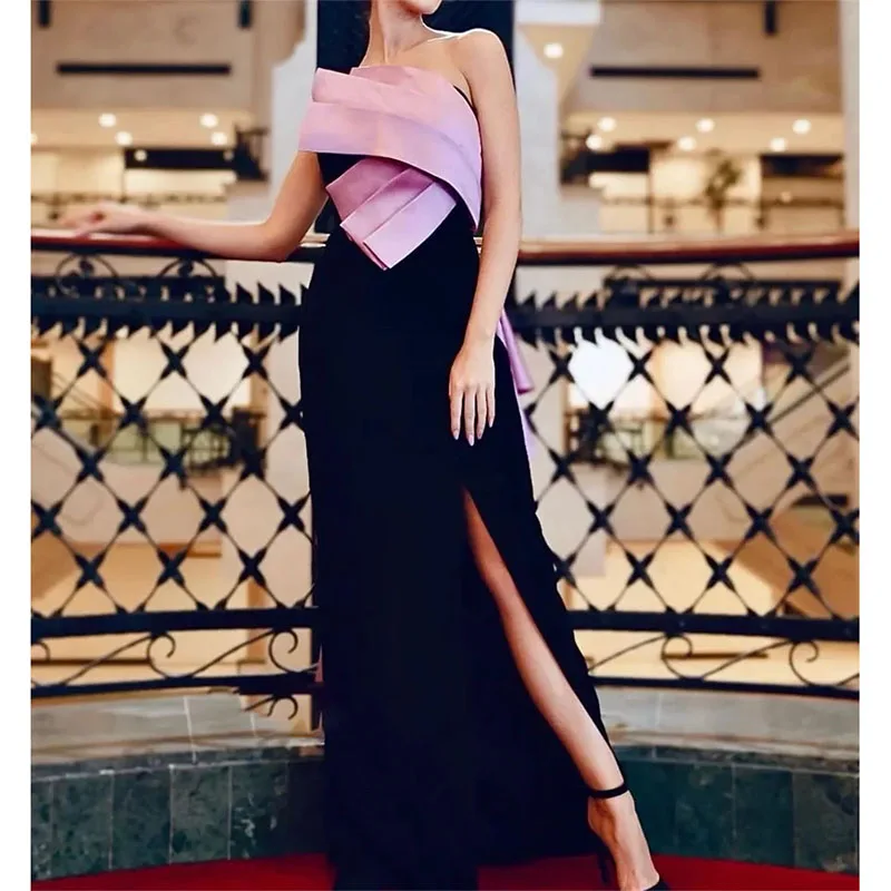 

Sexy Strapless Evening Dresses Backless Pleat Cocktail Party Prom Pleats Formal Long Red Carpet Dress For Special Occasions