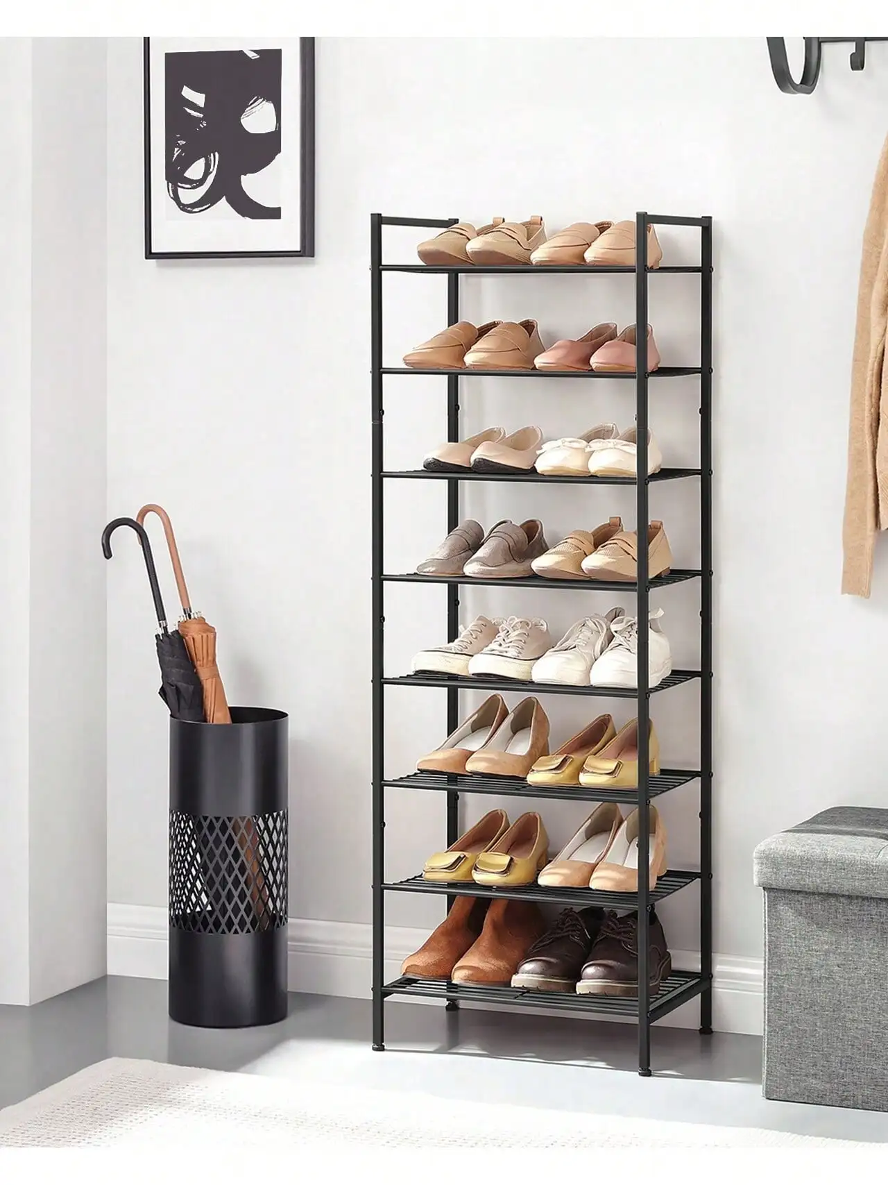 SONGMICS Shoe Rack 8 Tier Tall Shoe Storage Organizer, Sturdy Metal Narrow Shoe Rack Shelf For Closet Entry Small Space, Slim